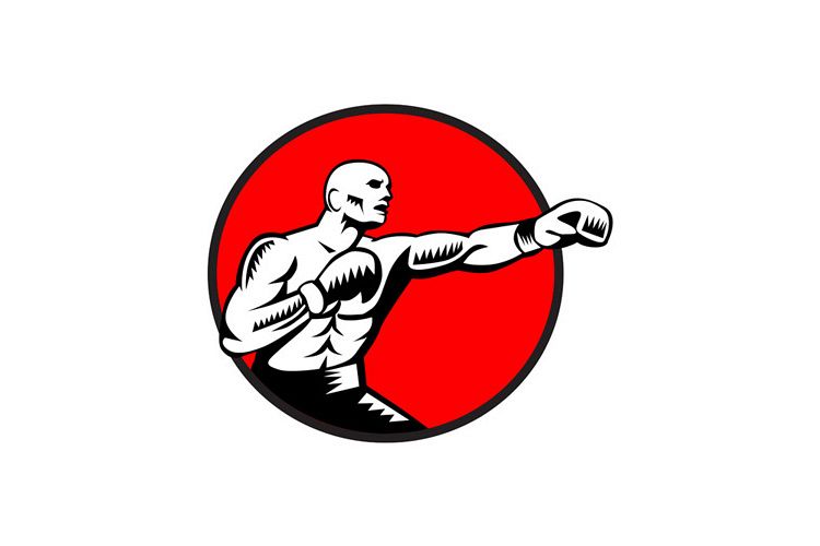 Boxer Jabbing Punching Circle Woodcut example image 1