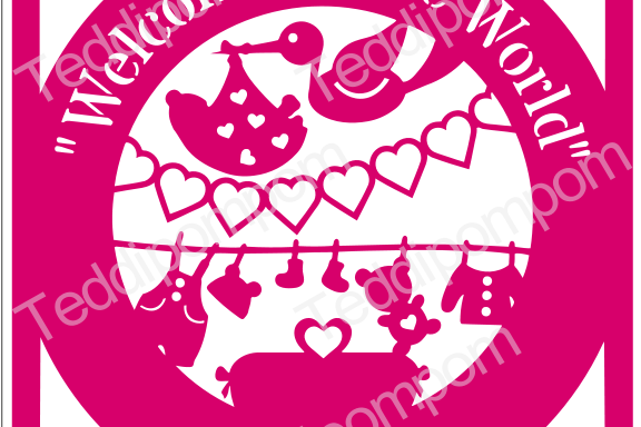 Baby SVG, PNG Welcome to the World Baby Birth Announcement Papercut, SVG Papercutting, Card Making, example image 1