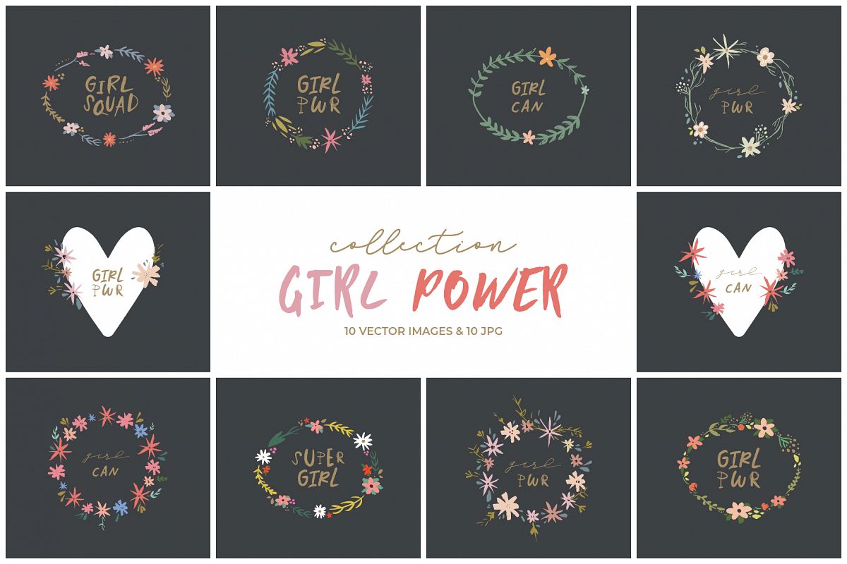 Girl power lettering clip art, nursery animals, vector set example image 1