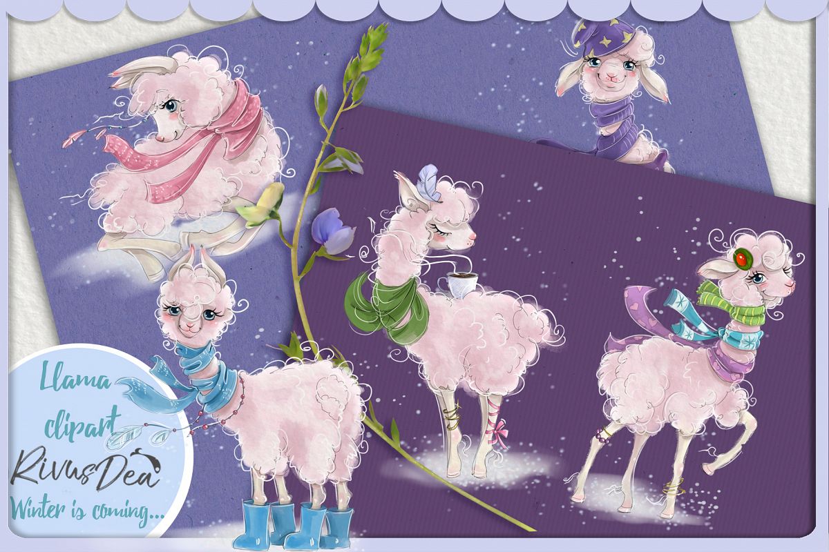 Cute llama alpaca clipart kit baby animals example image 1