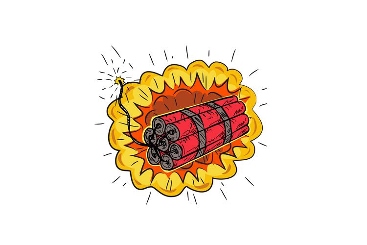 TNT Dynamite Stick Lit Fuse Exploding Drawing example image 1