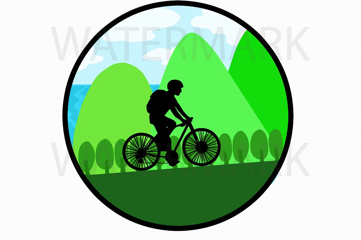 Bike on mountain by the lake - SVG/JPG/PNG Hand Drawing example image 1