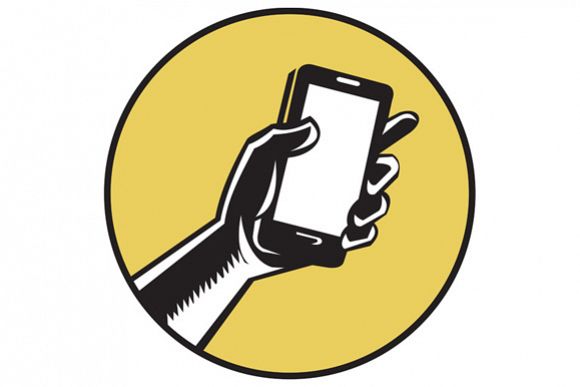 Hand Holding Smartphone Circle Woodcut example image 1