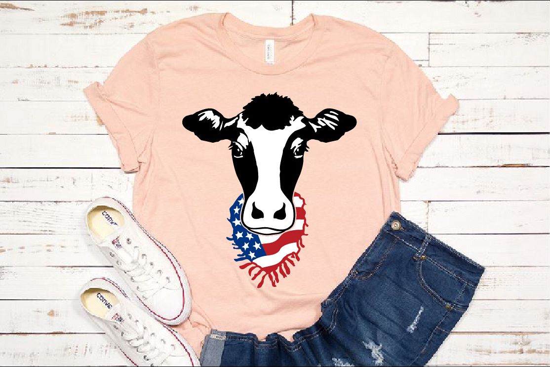 Cow Head whit Scarf US flag SVG Farm american heifer 1271s example image 1