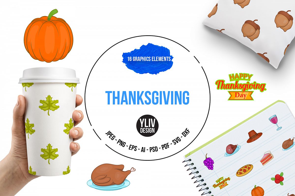 Thanksgiving icons set, cartoon style example image 1