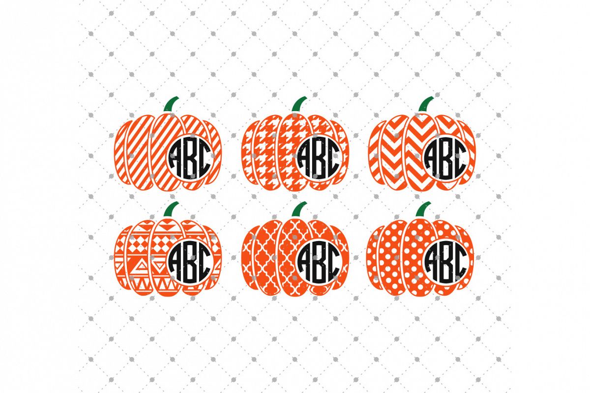 Halloween Patterned Pumpkin Monogram Frame SVG Cut Files example image 1