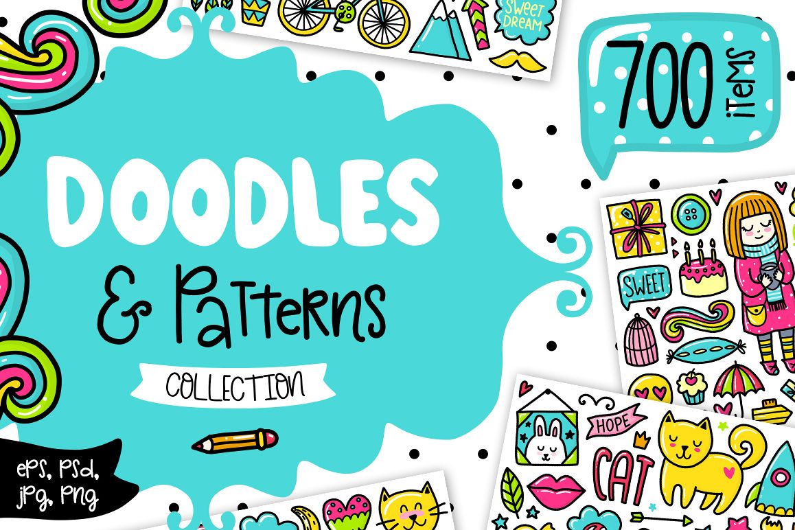 700 Doodles & Patterns - Clipart Set example image 1