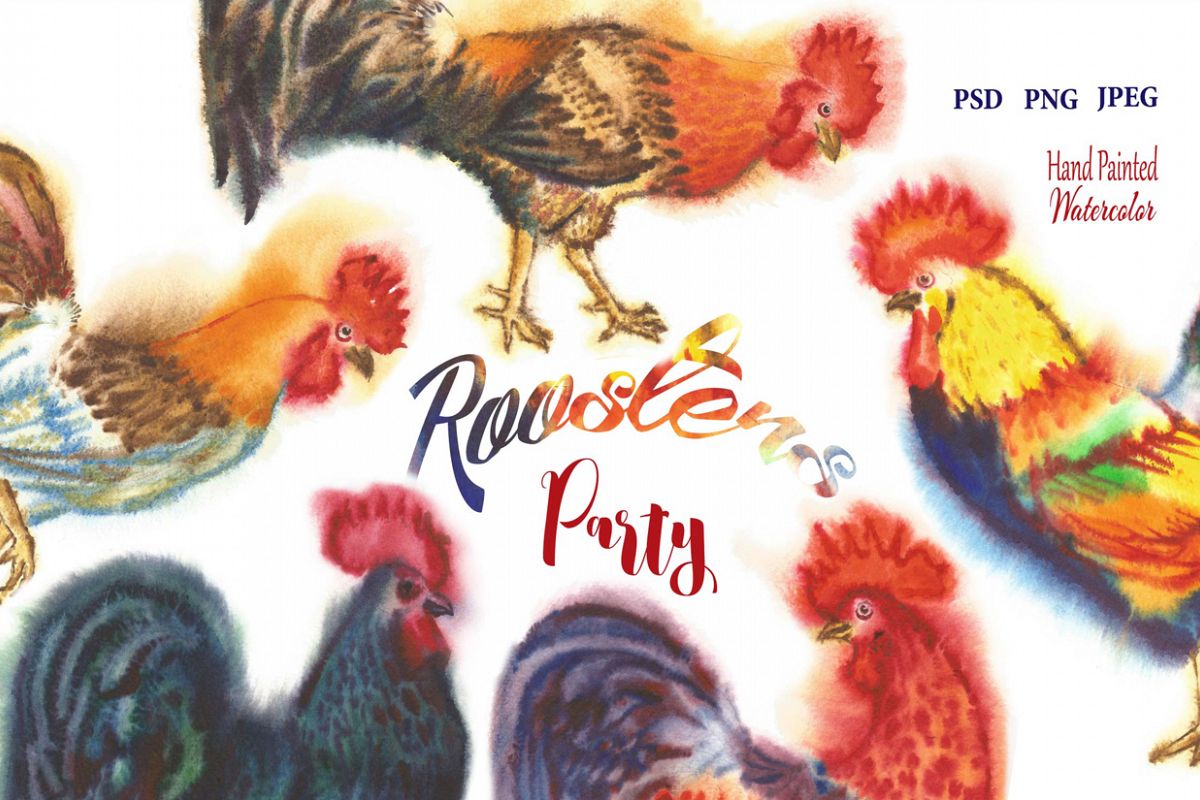 Watercolor Roosters example image 1