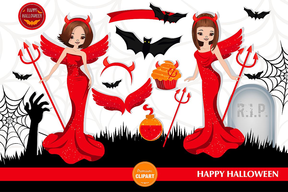 Halloween girl, Halloween illustration, Halloween devil girl example image 1