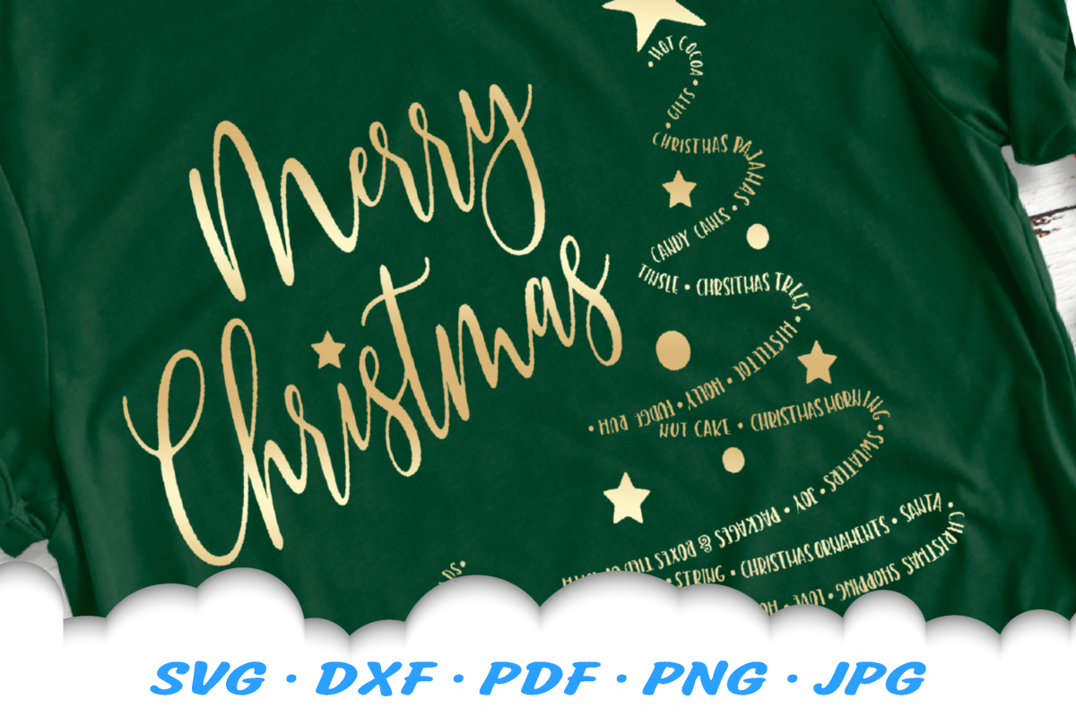 Merry Christmas Word Tree SVG DXF Cut Files example image 1