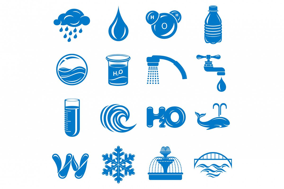 Water icons set, simple style example image 1