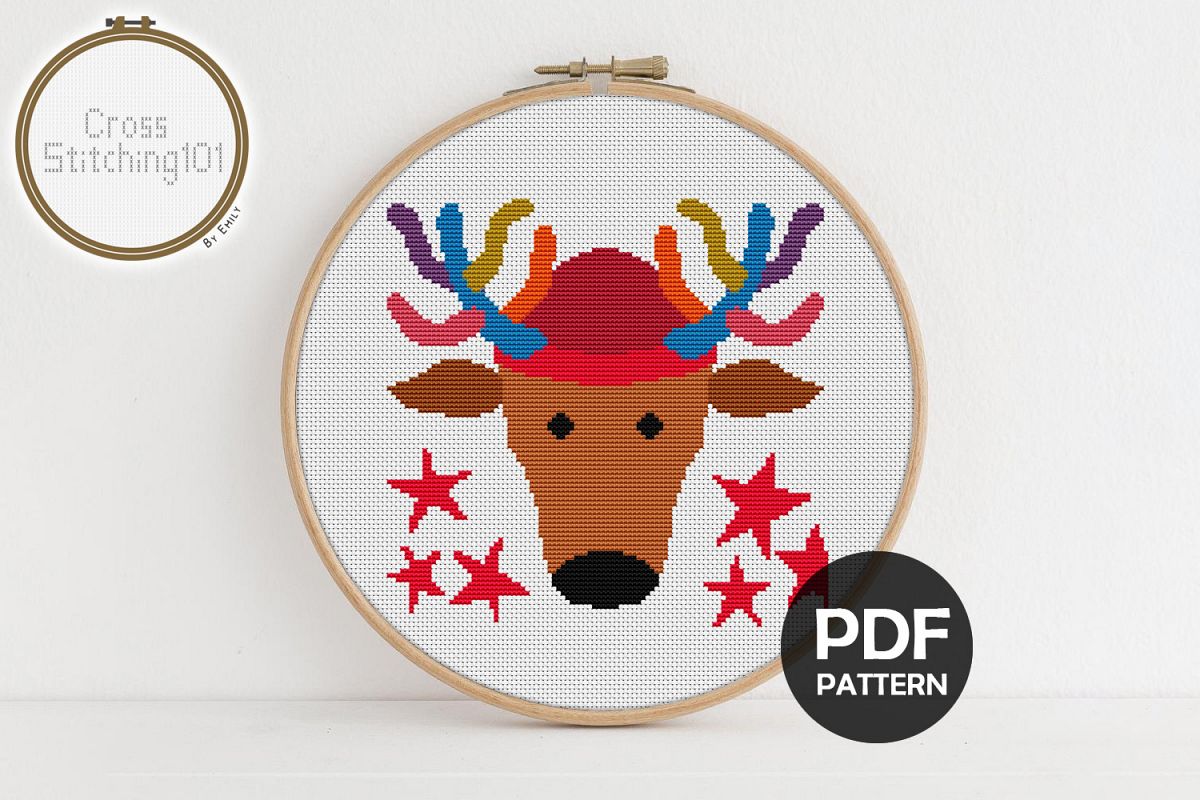 X-Mas Deer Cross Stitch Pattern - Instant Download PDF example image 1