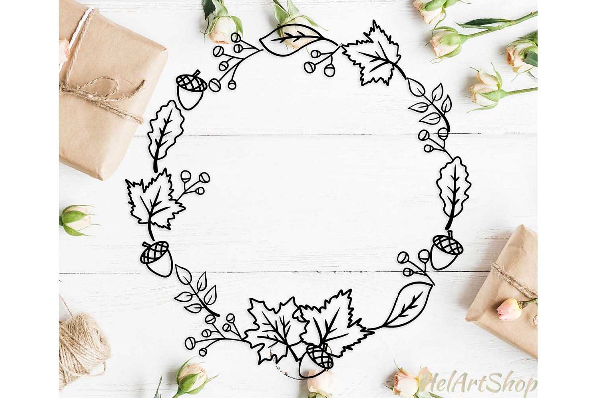 Fall wreath svg, autumn leaves svg cutting file example image 1