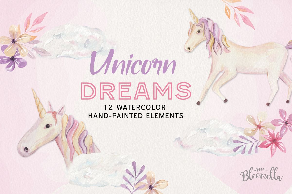 Unicorn Dreams - Watercolor Elements example image 1