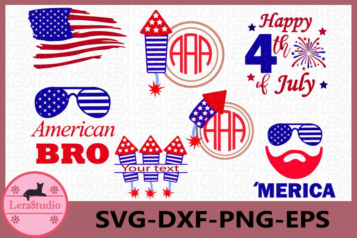 4th of July Svg, Fireworks Svg, Fourth of July Monogram example image 1