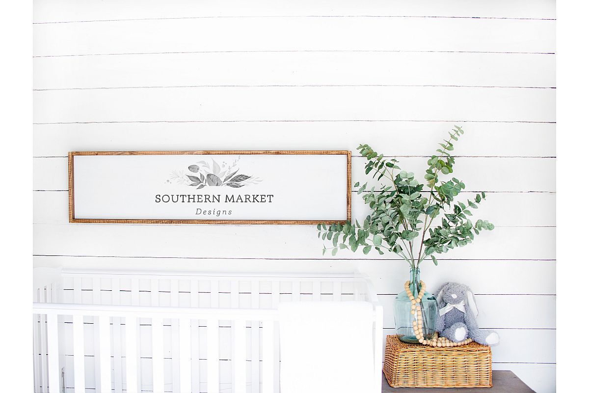 Nursery 12x48 Sign Mock Up Wood Frame Styled Photography example image 1