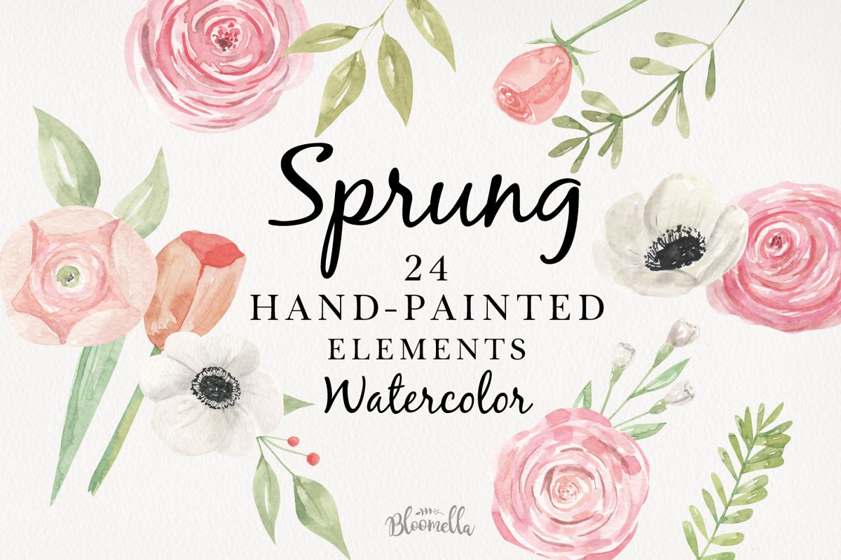 Sprung Watercolor Elements Flowers Pink Tulips Spring Peach example image 1