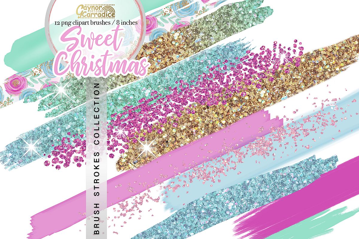 Christmas Unicorn paint brush strokes collection example image 1