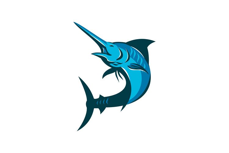 blue marlin fish jumping retro example image 1