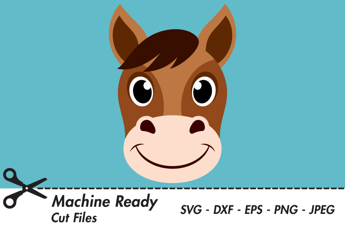 Cute Horse SVG Cut Files, Happy Farm Animal, Horse Face