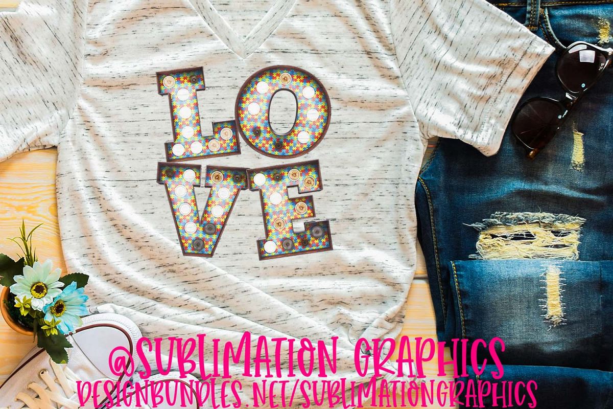 Autism Love Marquee Sublimation PNG example image 1