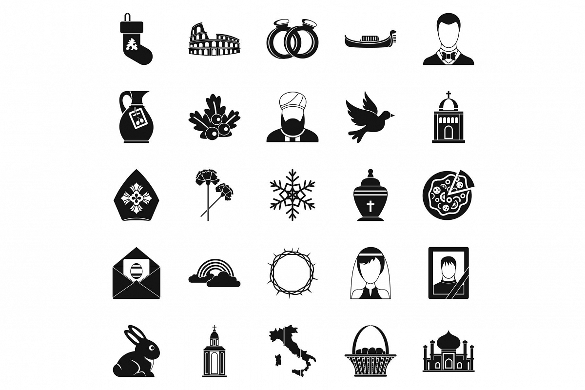 Church icons set, simple style example image 1
