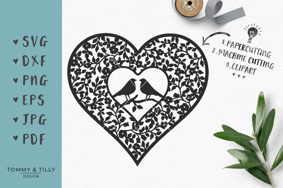 Love Birds Vintage Heart - SVG EPS DXF PNG JPG PDF Cut ...