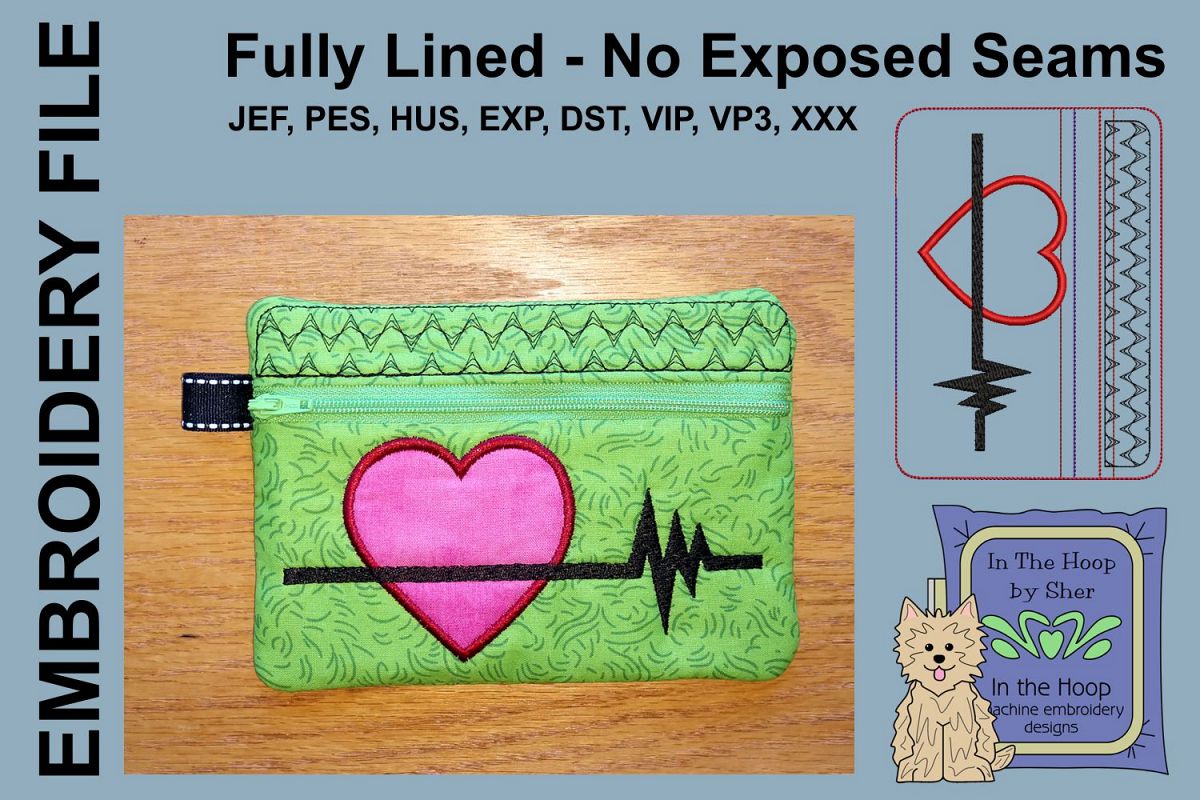 ITH Heart Healthy Zipper Bag - Fully Lined, 5X7 HOOP example image 1