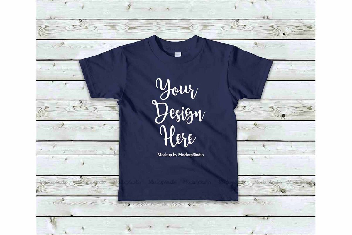 Download Kids Navy Tshirt Mockup, Toddler Shirt Flat Lay Mock (212470) | Mock Ups | Design Bundles