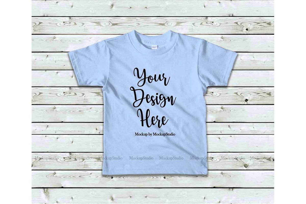 Kids Baby Blue Tshirt Mock Up, Toddler Shirt Flat Lay Mockup example image 1