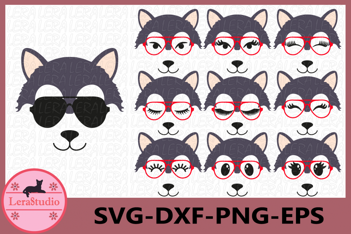 Wolf with glasses Svg, Wolf Face SVG, Animal face svg example image 1