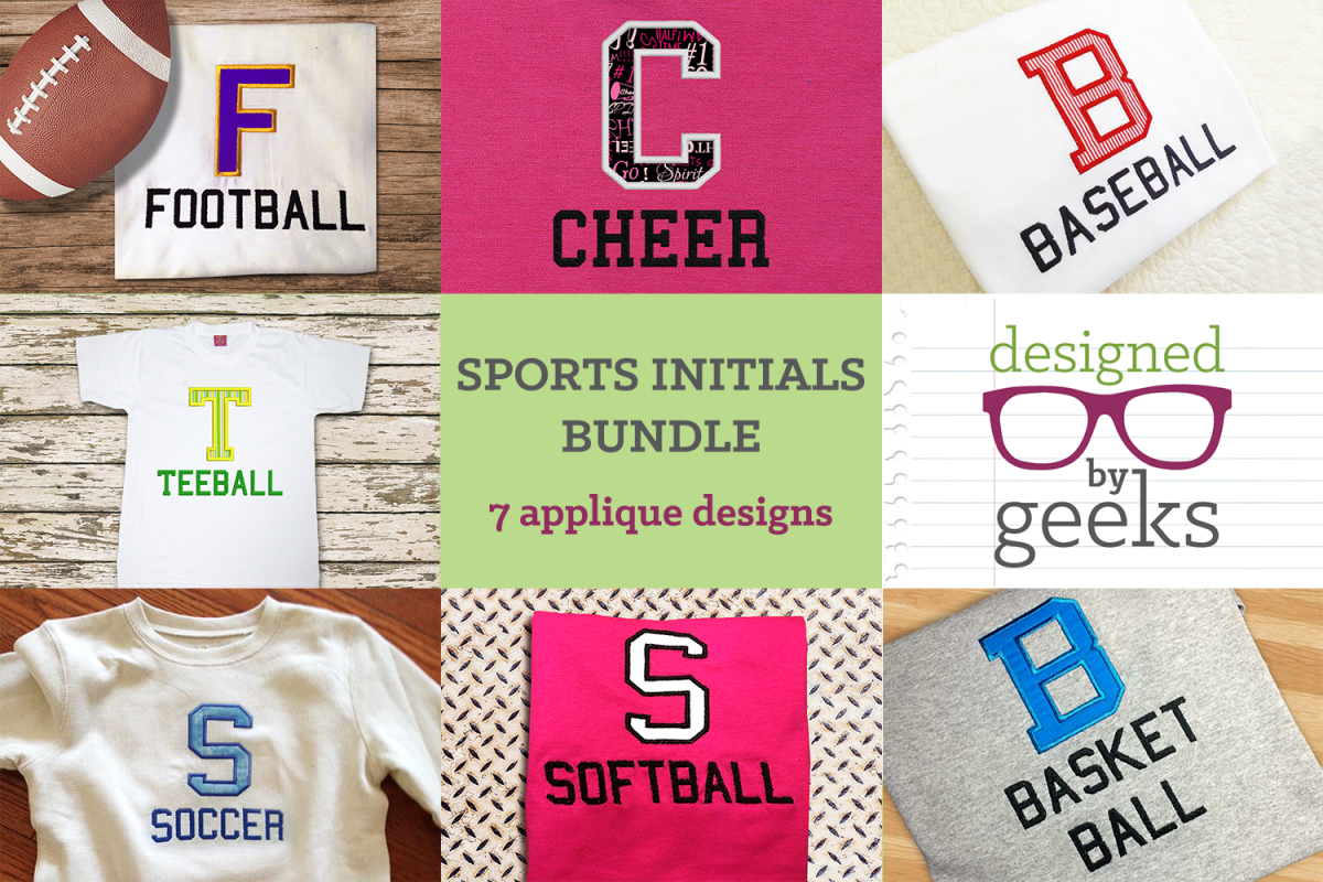 Sports Initials Applique Embroidery Design Bundle example image 1