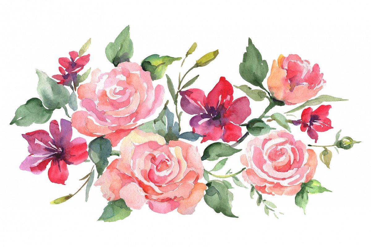 Roses bouquet joy of love watercolor png example image 1