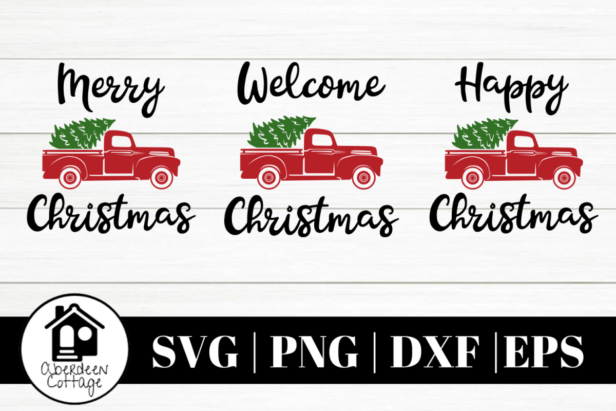 Merry Happy Welcome Christmas Vintage Red Truck Trio Mini Bu example image 1
