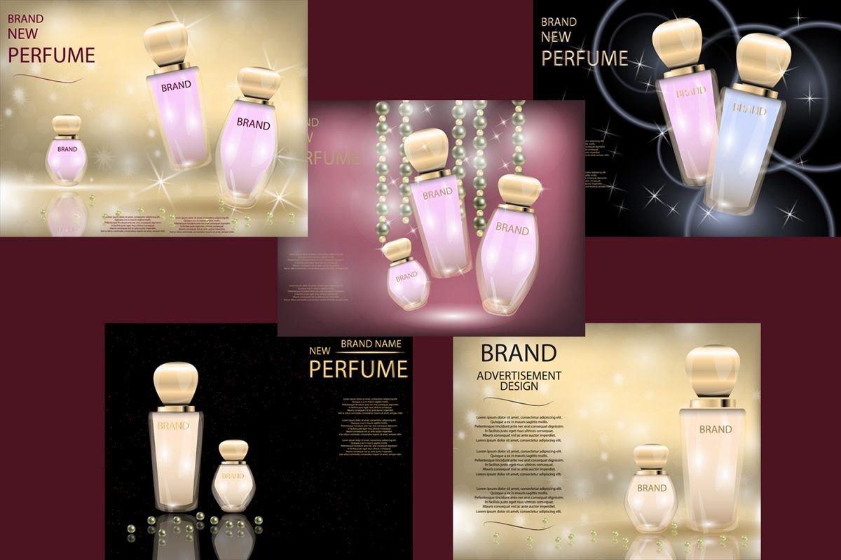Glamorous Perfume Glass Bottles Mock-up, 3D Realistic Vector Illustration, Template example image 1