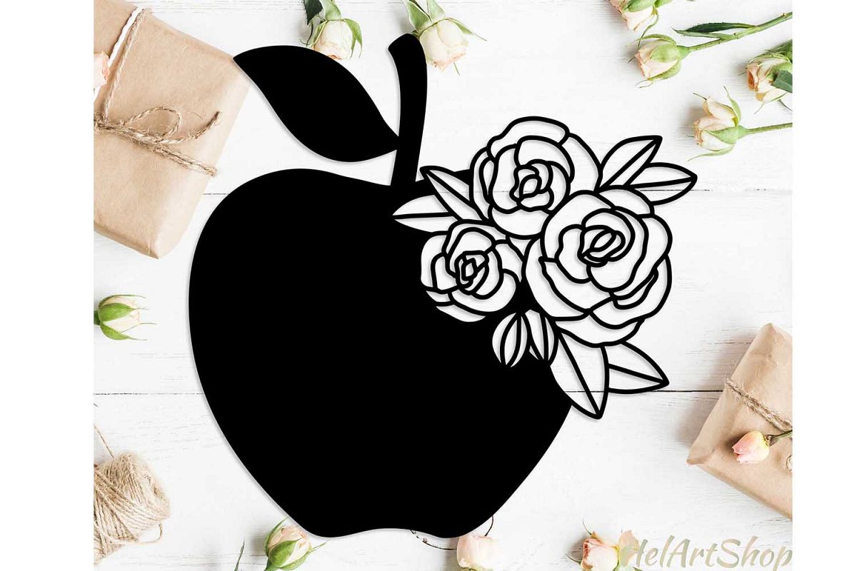 Apple with flowers svg design example image 1