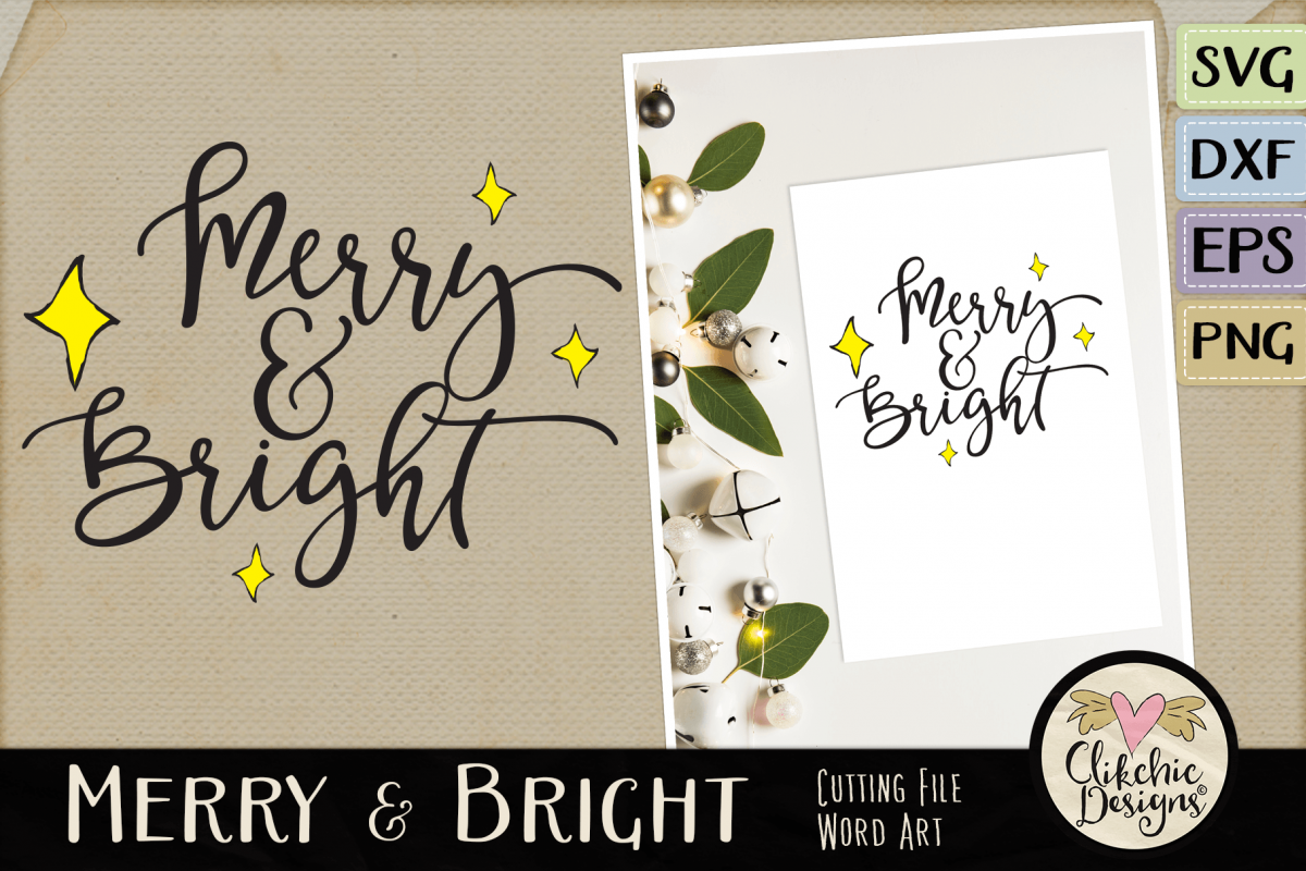 Christmas SVG - Merry & Bright Cutting file Clipart Word Art example image 1