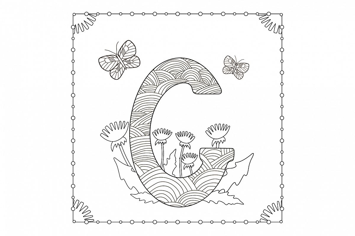 Letter G. Flowers. Coloring page. example image 1