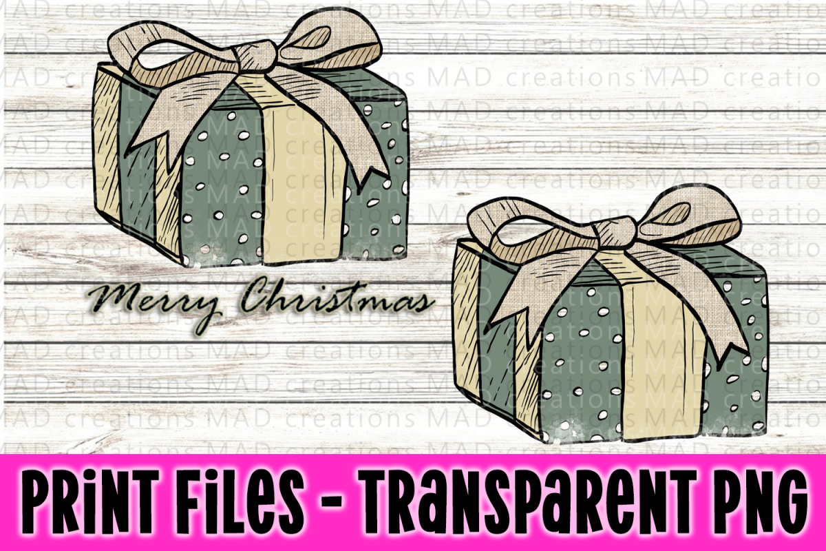 Christmas Present - Rustic Blue and Tan - Print File example image 1