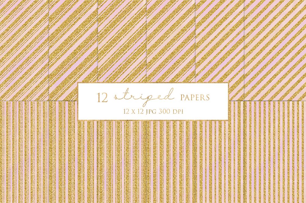 12 Gold Striped Digital Paper Pack example image 1