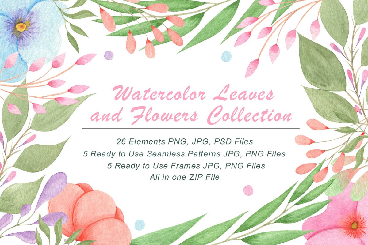 Watercolor Flowers and Leaves example image 1