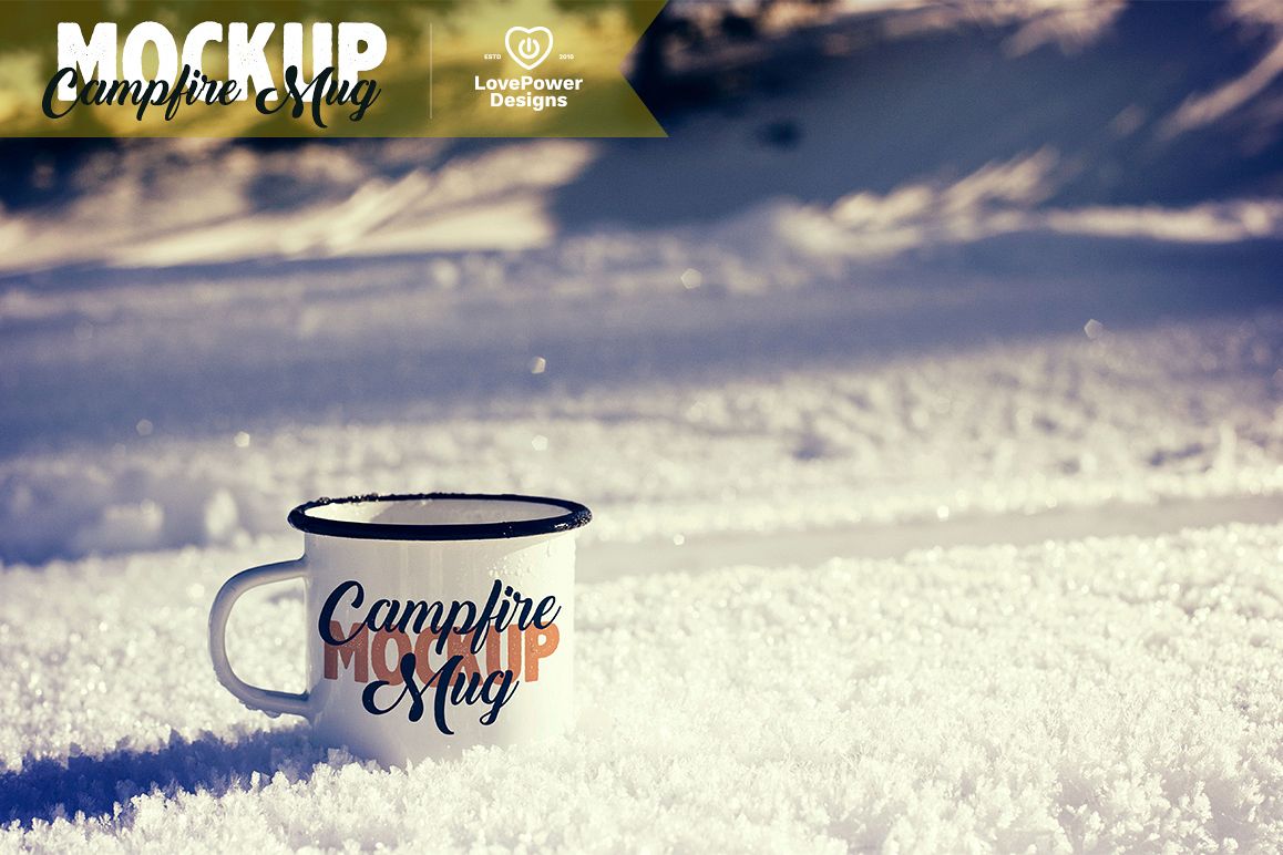 Enamel Mug Mockup / Tin Mug on Snow Mockup / Campfire Mug example image 1