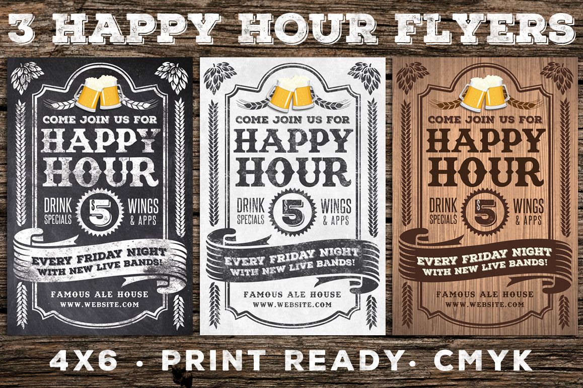 3 Vintage Happy Hour Flyers example image 1