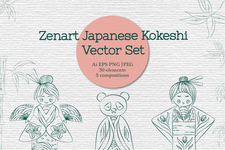 Zenart Japanese Kokeshi Vector Set example image 1