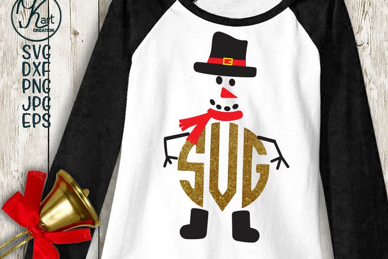 Snowman face with hat monogram clipart png svg dxf to cut example image 1