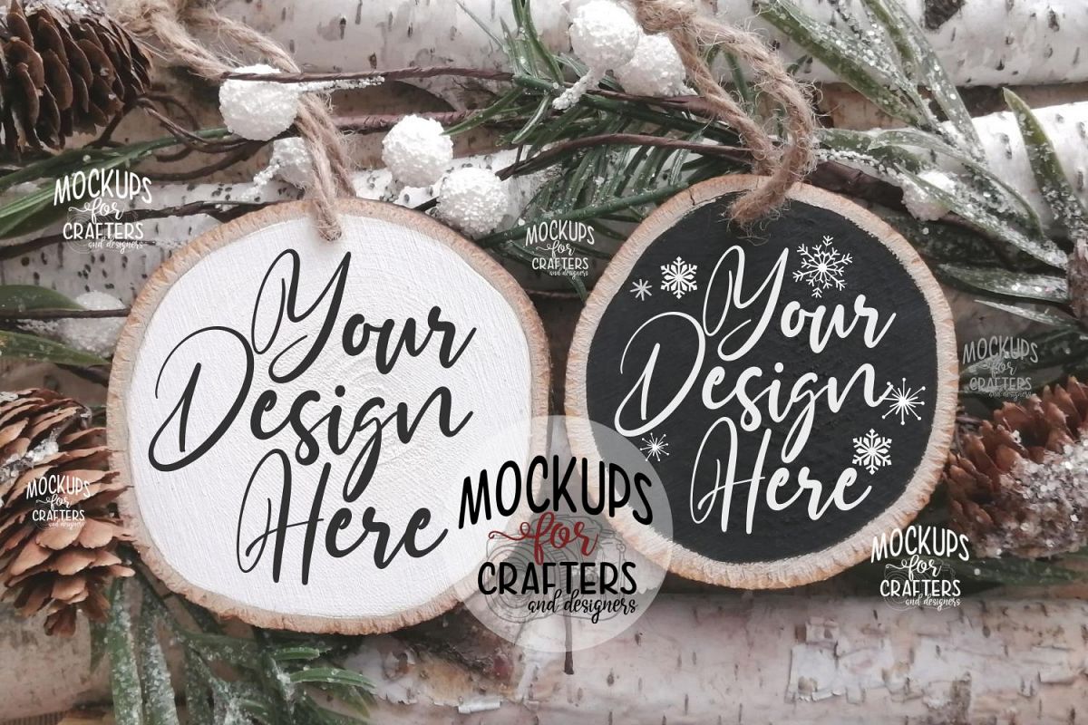 Wood Slice Ornament Duo, Christmas theme, example image 1