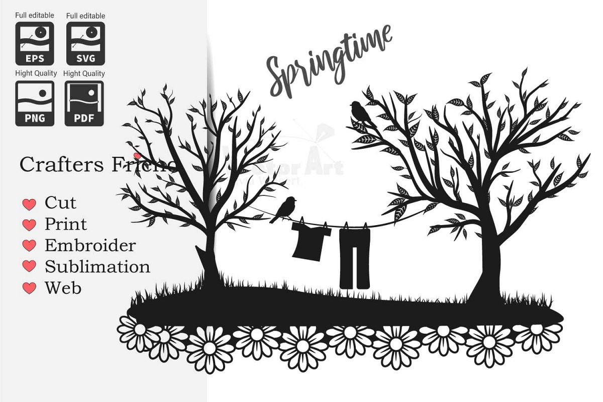Trees and Clothes line - Cut File for Crafter example image 1