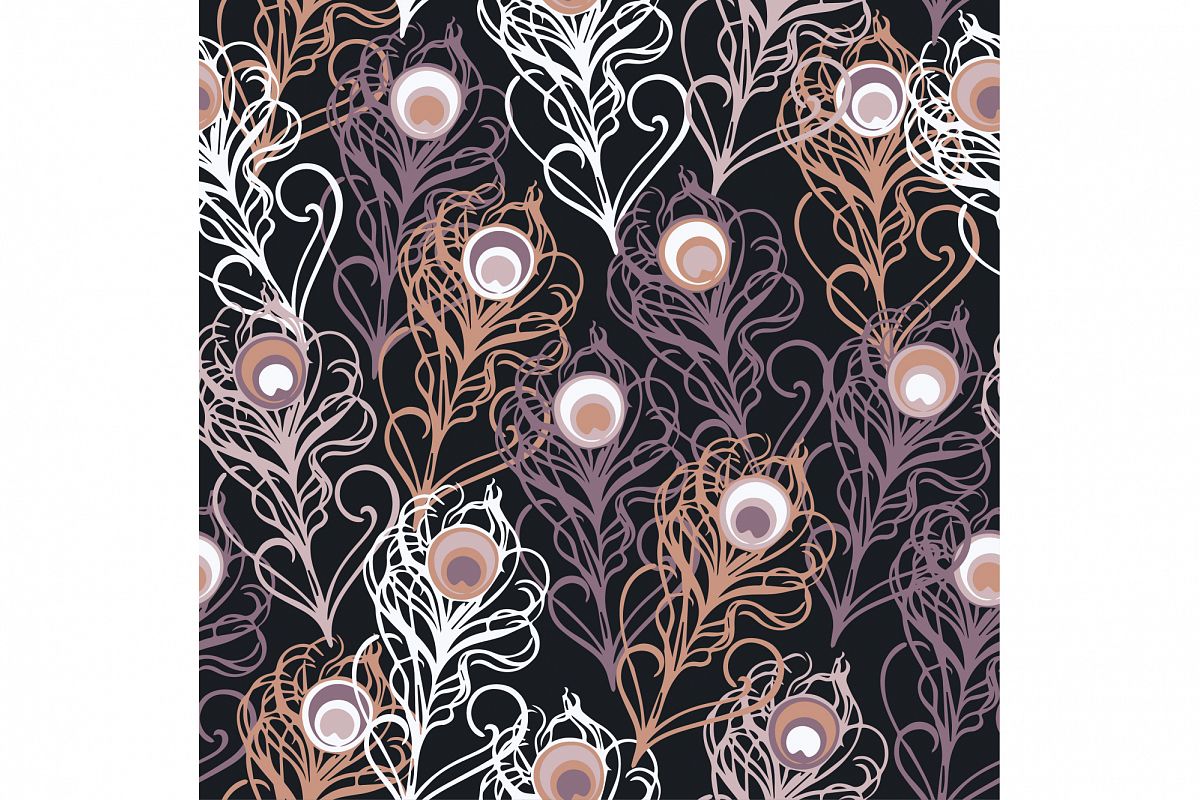 Seamless vector background with decorative peacock feathers. example image 1