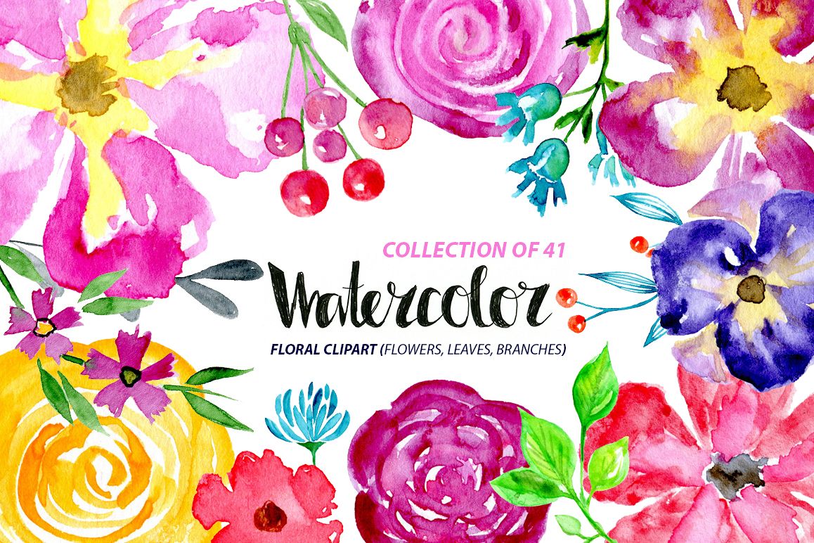 Watercolor flowers leaves floral elements example image 1