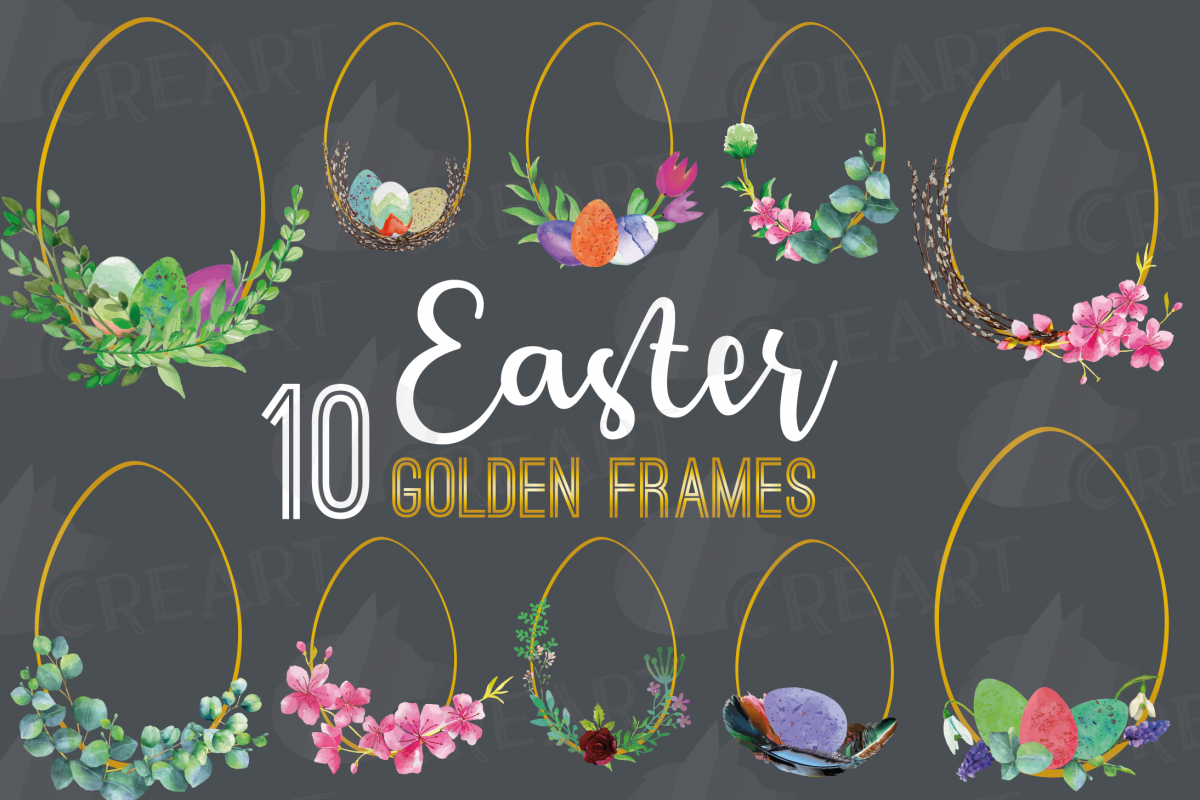 Easter golden watercolor floral frames, floral frames example image 1